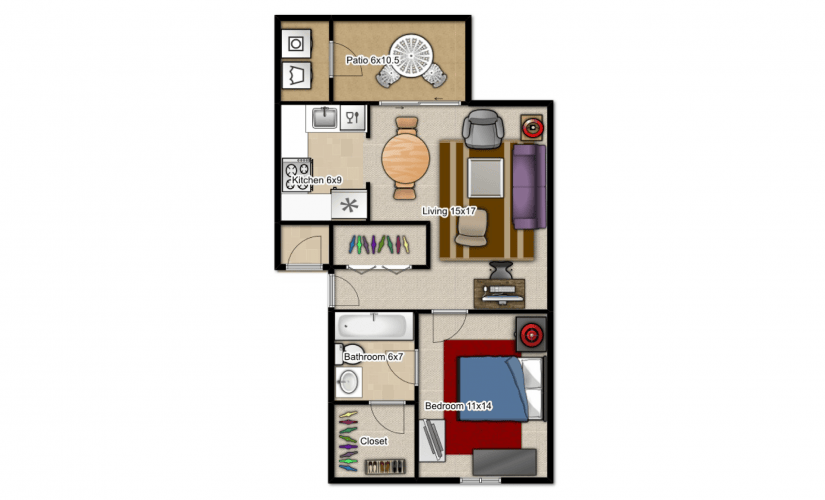 1 Bedroom 1 Bathroom - 1 bedroom floorplan layout with 1 bathroom and 650 square feet