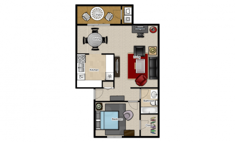 1 Bedroom 1 Bathroom Lux - 1 bedroom floorplan layout with 1 bathroom and 750 square feet